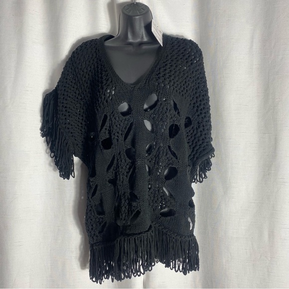 Zara Black Crochet Poncho Size S-M - Picture 2 of 8